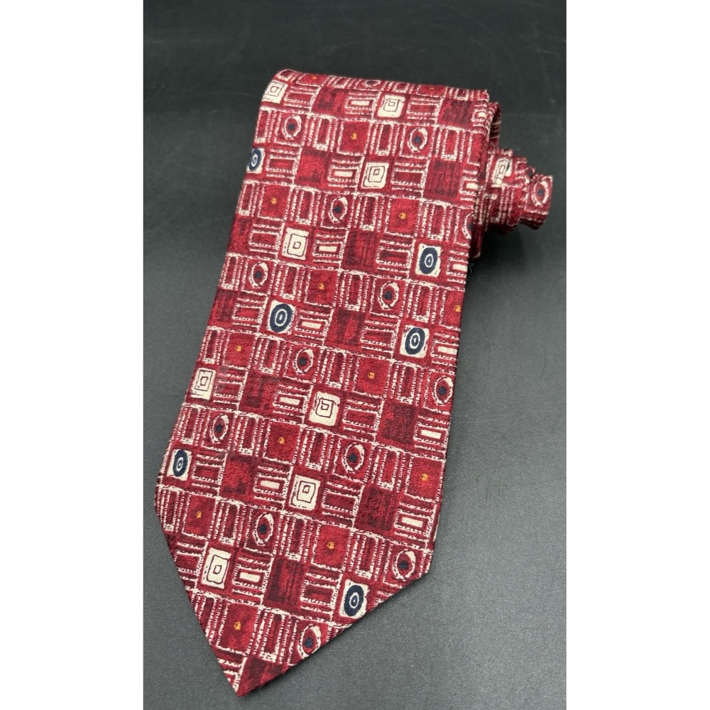 Countess Mara Men's Tie 100% Silk Burgundy 57" Geometric Retro Made USA GUC